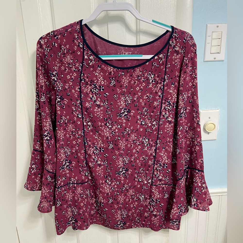 Loft Mixed Media blouse with flared cuffs